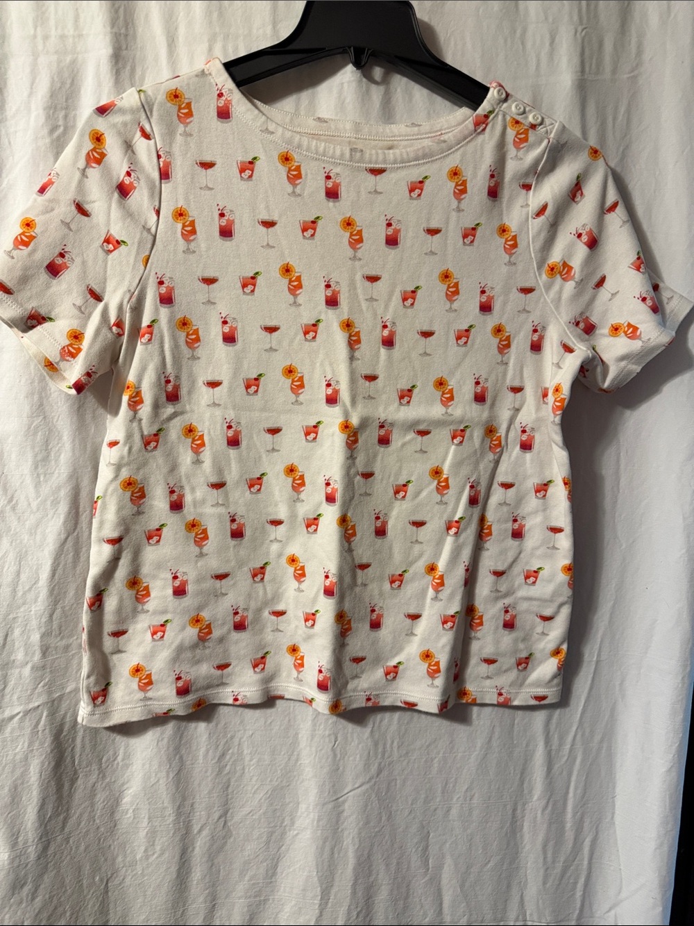 Women’s White Cocktail Print Short Sleeve Top